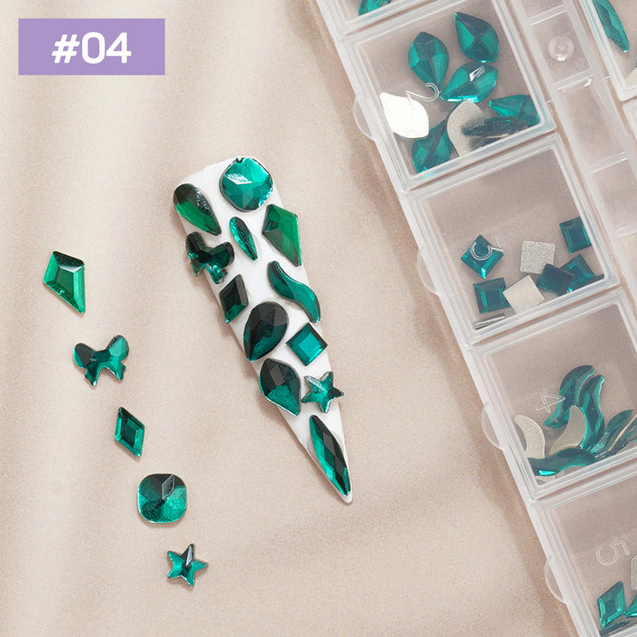 12 Grids Flat Diamonds Rhinestones #04 Green