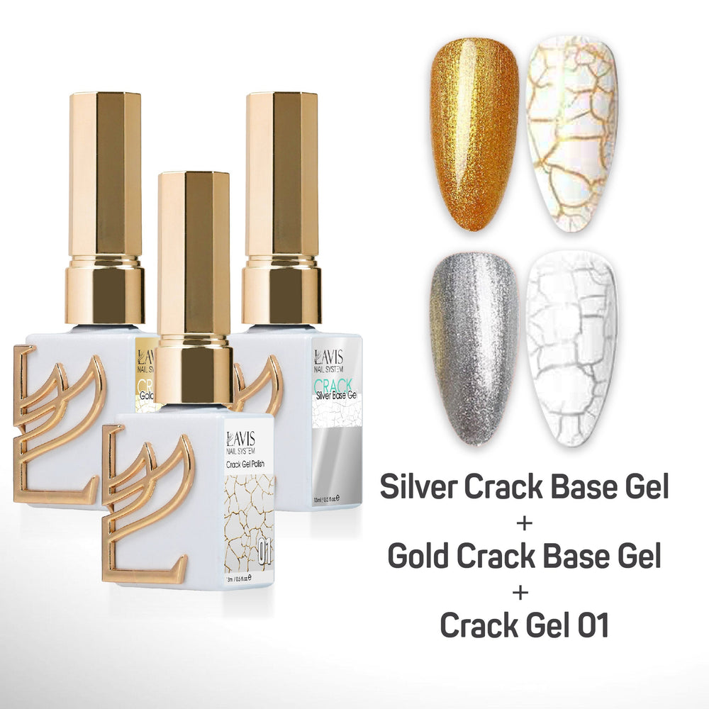 LAVIS Crack Gel 01 + Silver Crack Base Gel + Gold Crack Base Gel - 0.5 oz