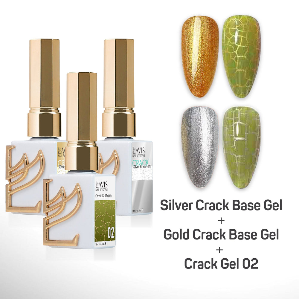 LAVIS Crack Gel 02 + Silver Crack Base Gel + Gold Crack Base Gel - 0.5 oz