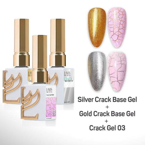 LAVIS Crack Gel 03 + Silver Crack Base Gel + Gold Crack Base Gel - 0.5 oz