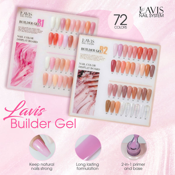 LAVIS Builder Gel In The Bottle - B1 & B2 - Set 72 Colors - Gel Polish 0.5oz