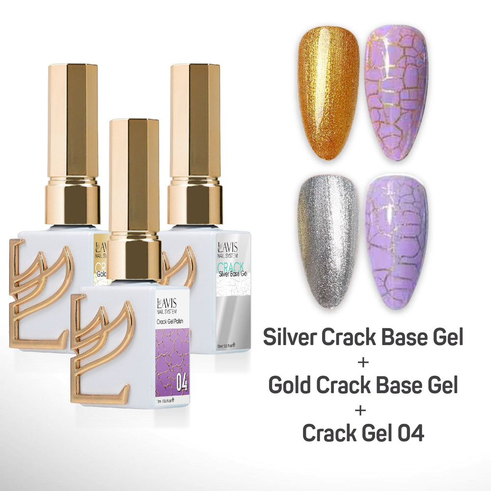 LAVIS Crack Gel 04 + Silver Crack Base Gel + Gold Crack Base Gel - 0.5 oz