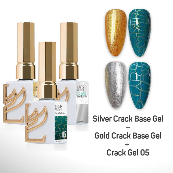 LAVIS Crack Gel 05 + Silver Crack Base Gel + Gold Crack Base Gel - 0.5 oz