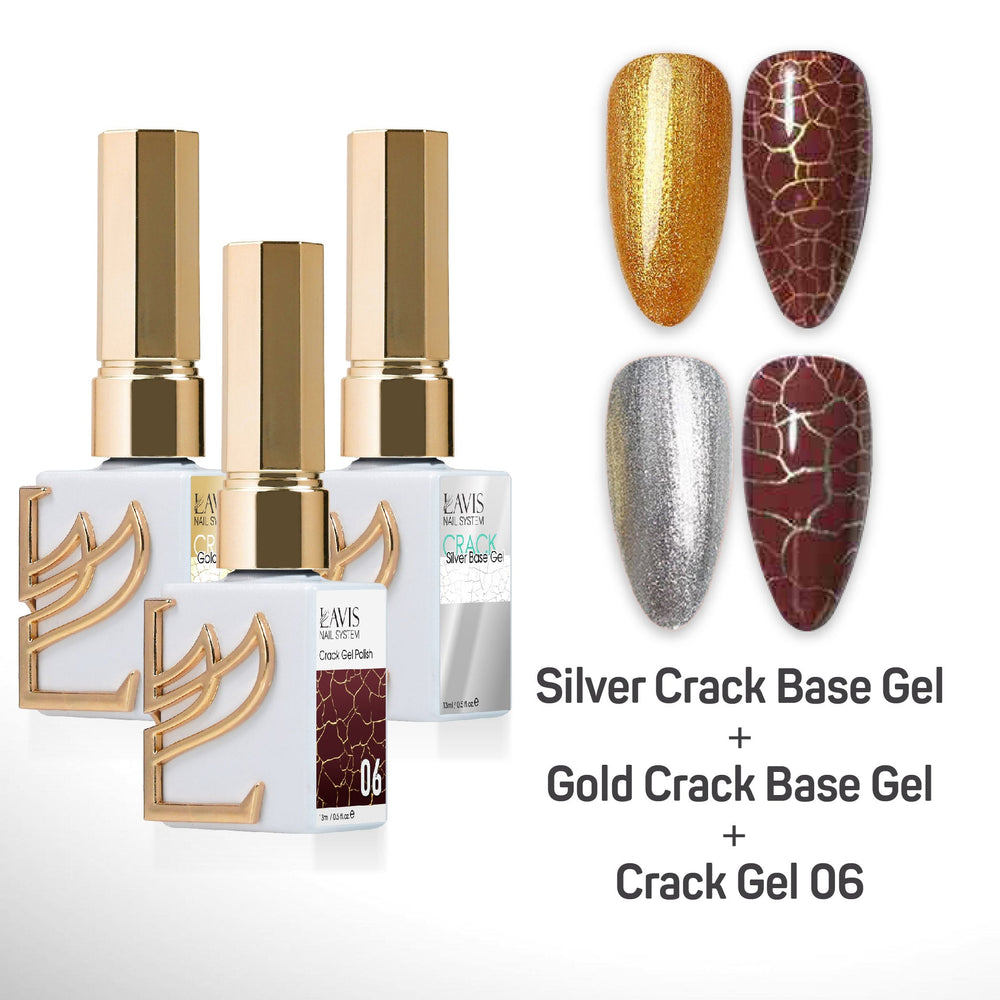 LAVIS Crack Gel 06 + Silver Crack Base Gel + Gold Crack Base Gel - 0.5 oz