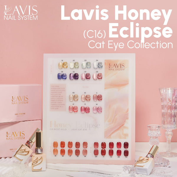 LAVIS Cat Eyes C16 - Set 24 Colors - Gel Polish 0.5 oz - Honey Eclipse Collection