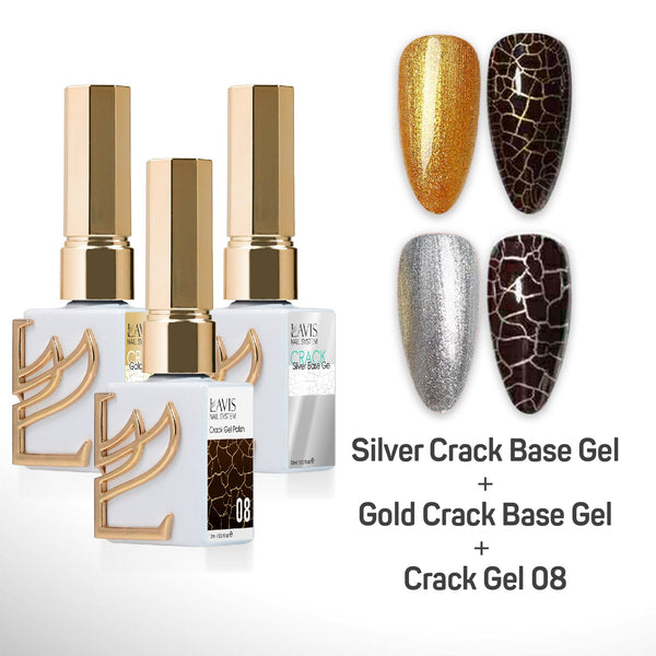 LAVIS Crack Gel 08 + Silver Crack Base Gel + Gold Crack Base Gel - 0.5 oz