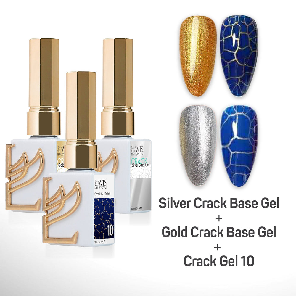 LAVIS Crack Gel 10 + Silver Crack Base Gel + Gold Crack Base Gel - 0.5 oz
