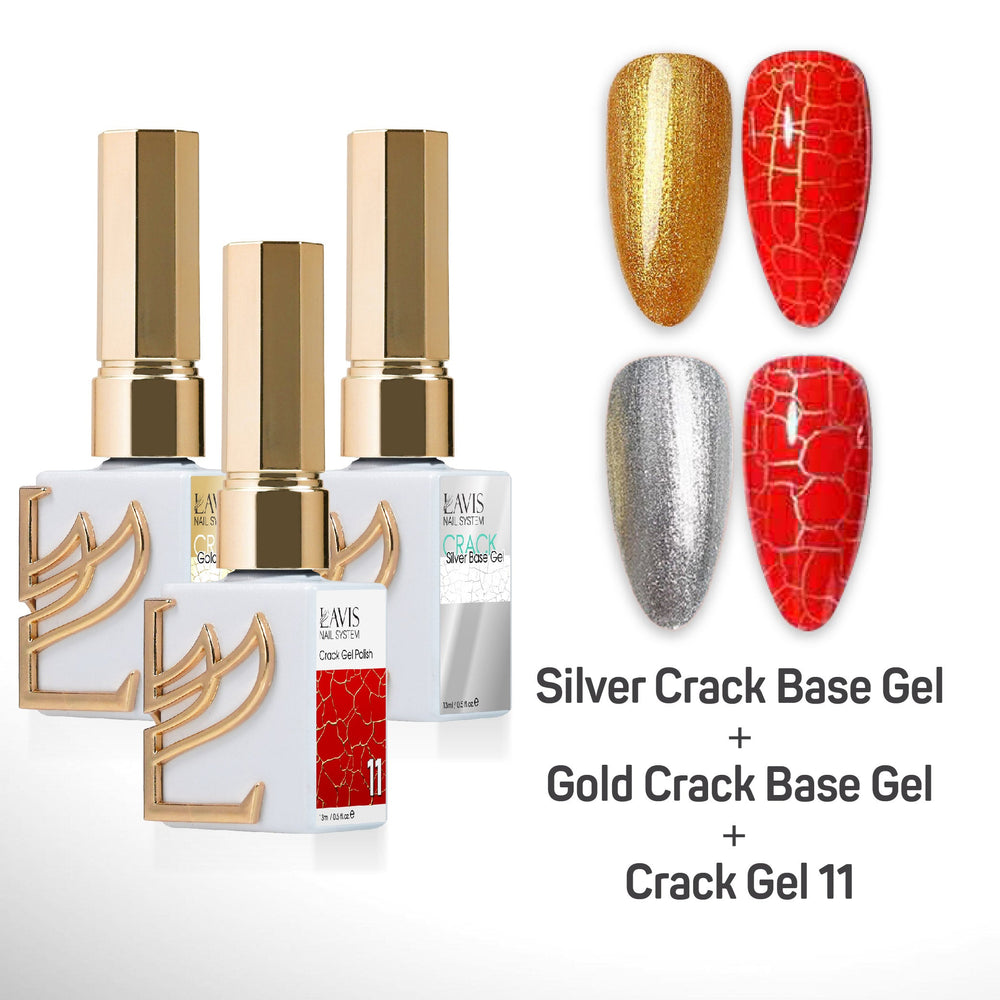 LAVIS Crack Gel 11 + Silver Crack Base Gel + Gold Crack Base Gel - 0.5 oz