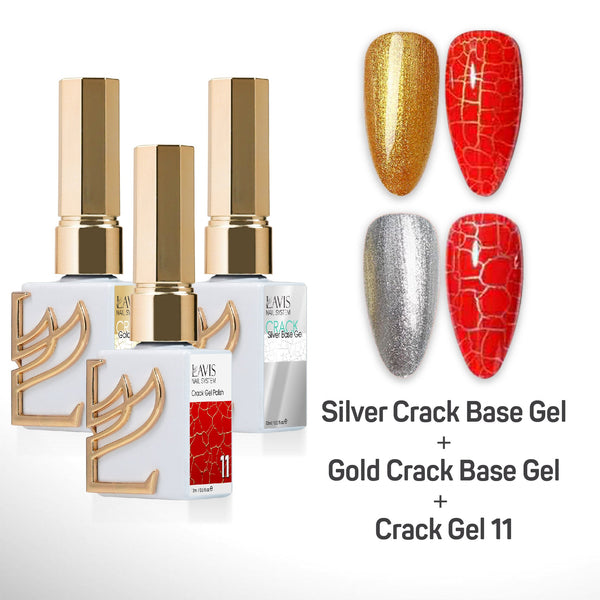 LAVIS Crack Gel 11 + Silver Crack Base Gel + Gold Crack Base Gel - 0.5 oz