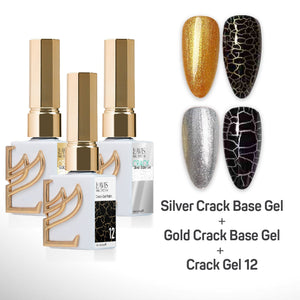 LAVIS Crack Gel 12 + Silver Crack Base Gel + Gold Crack Base Gel - 0.5 oz