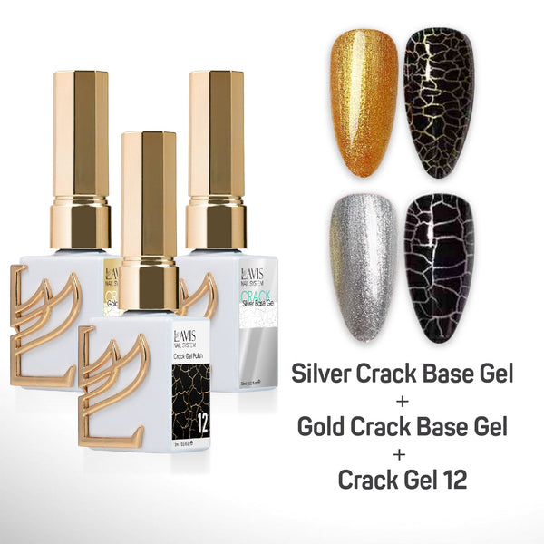 LAVIS Crack Gel 12 + Silver Crack Base Gel + Gold Crack Base Gel - 0.5 oz