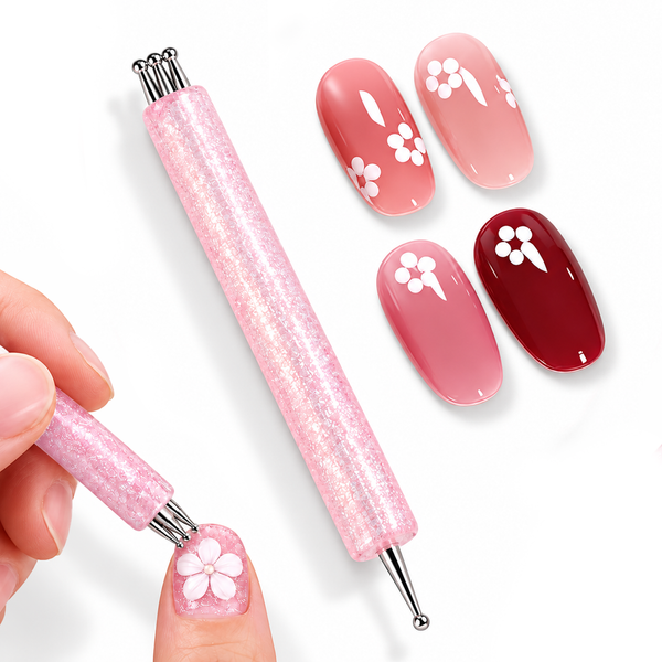 Flower Dotting Pen - Dual-Ended Nail Art Pen with Pink Glitter Handle