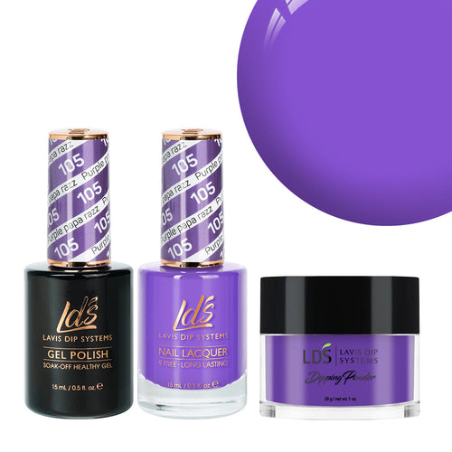 LDS 3 in 1 - 105 Purple Papa Razzi - Dip, Gel & Lacquer Matching