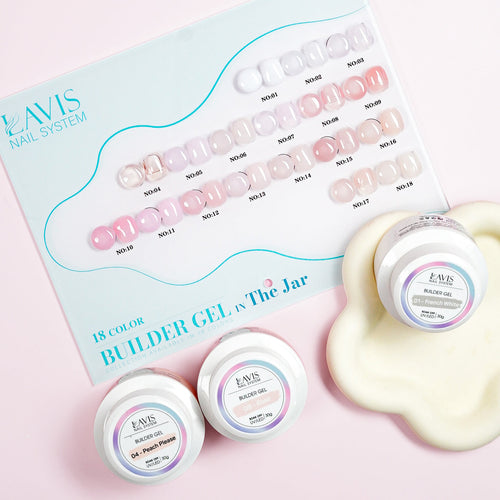 LAVIS Builder Gel In The Jar 30ml - Full 19 Colors + FREE LAVIS 2in1 LED Nail Lamp or 00 Clear Buy 5 Get 1 FREE