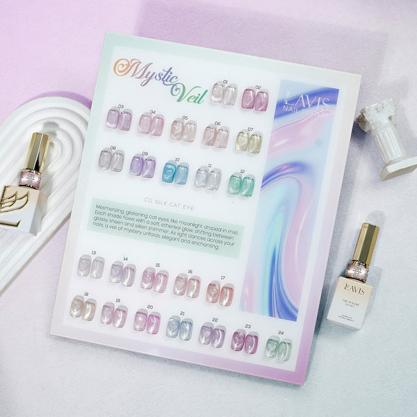 LAVIS Cat Eyes C11 - Set 24 Colors - Gel Polish 0.5 oz - Mystic Veil Collection