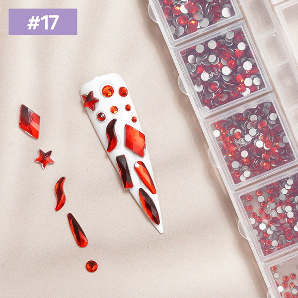 12 Grids Flat Diamonds Rhinestones #17 Red