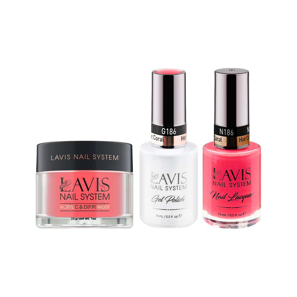 LAVIS 3 in 1 - 186 Hot Coral - Acrylic & Dip Powder, Gel & Lacquer