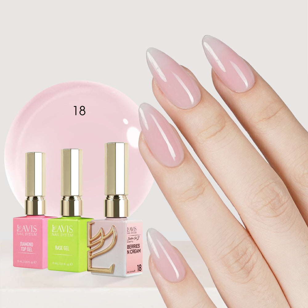 LAVIS Builder Gel in the Bottle Kit 3: 18-Berries N Cream, Base, Top - 15ml