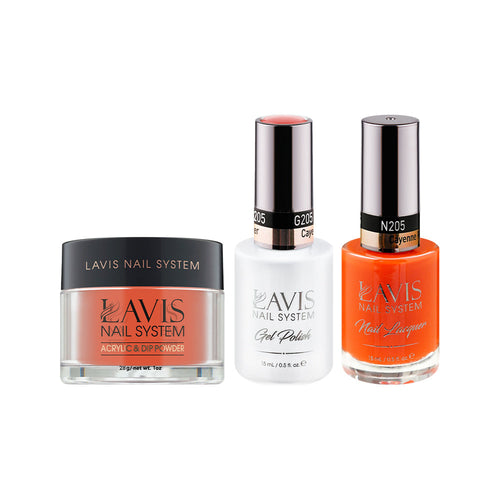 LAVIS 3 in 1 - 205 Cayenne Pepper - Acrylic & Dip Powder, Gel & Lacquer