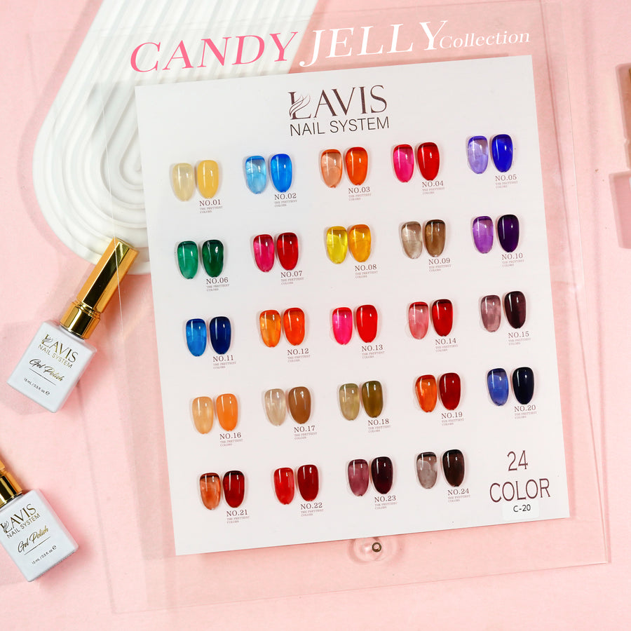 LAVIS J02 Set 24 Color - Gel Polish 0.5oz - Candy Jelly Collection