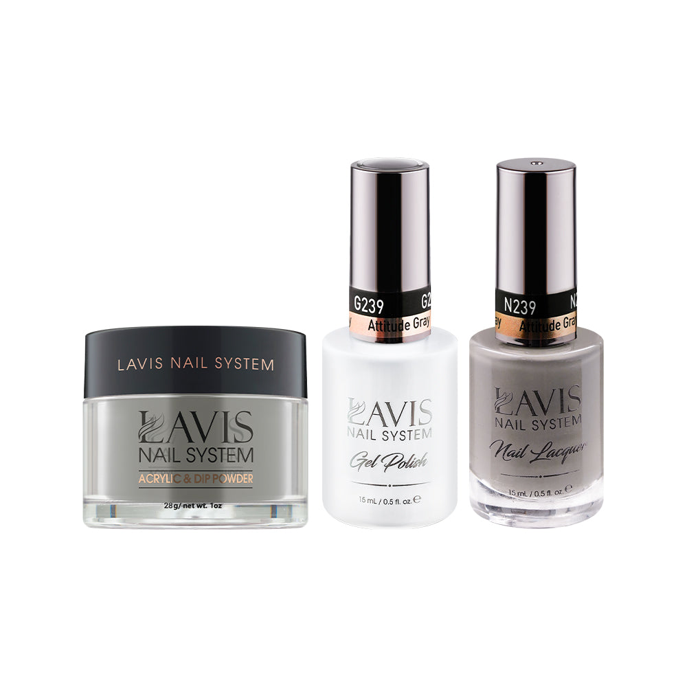LAVIS 3 in 1 - 239 Attitude Gray - Acrylic & Dip Powder, Gel & Lacquer