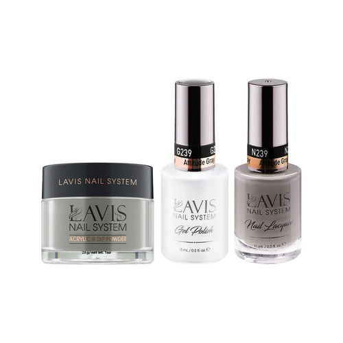 LAVIS 3 in 1 - 239 Attitude Gray - Acrylic & Dip Powder, Gel & Lacquer