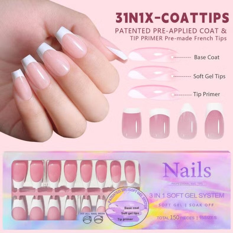 3-in-1 Coattips - French Nails Tips - Full Cover - Press on Nails