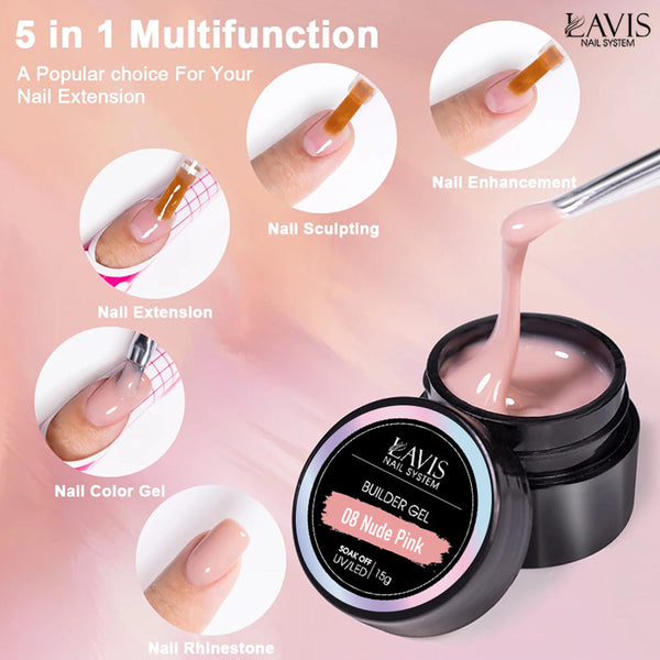 LAVIS J12 - Builder Gel In The Jar 15g - Jelly Pink Non Sticky