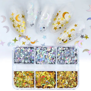 6 Grids of Holographic Sequins - #13 Moon Stars