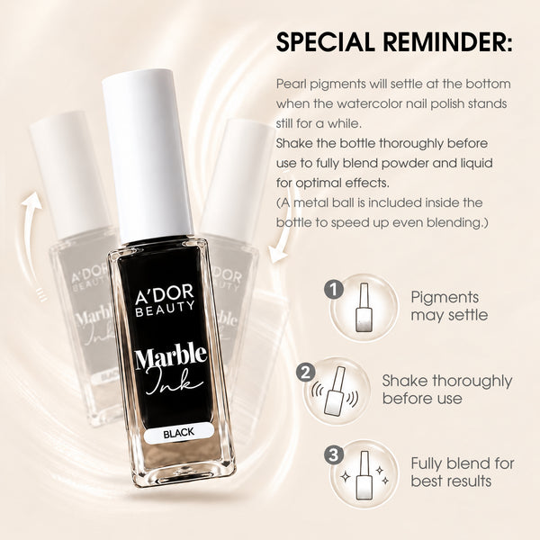 A'DOR Marble Ink 10ml - Set 3 Colors - Black, White & Pearl White