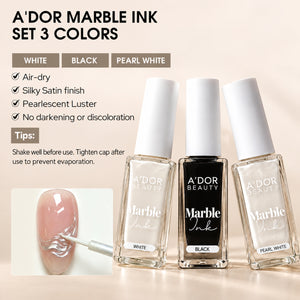 A'DOR Marble Ink 10ml - Set 3 Colors - Black, White & Pearl White