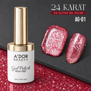 A'DOR 24 Karat Glitter Gel - Set 12 Colors - HEMA & TPO Free - 0.4 oz