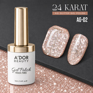 A'DOR 24 Karat Glitter Gel - Set 12 Colors - HEMA & TPO Free - 0.4 oz
