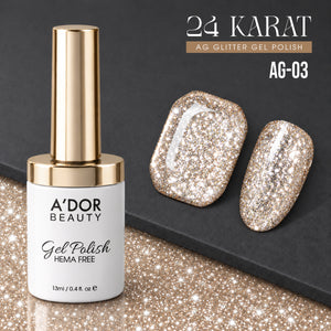 A'DOR 24 Karat Glitter Gel - Set 12 Colors - HEMA & TPO Free - 0.4 oz