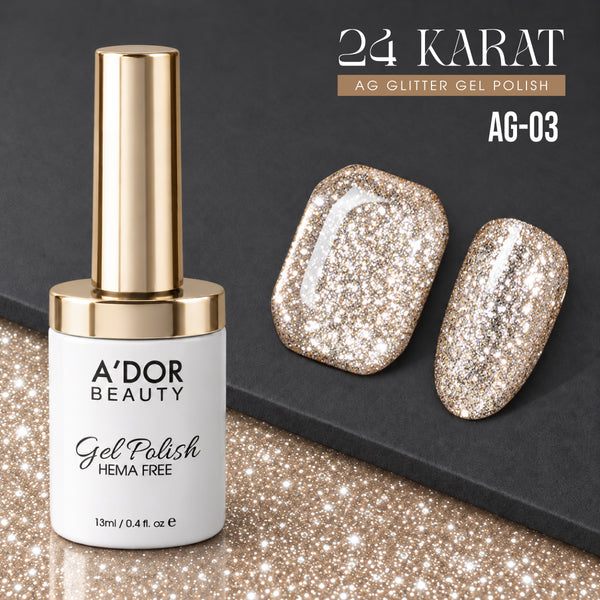 A'DOR 24 Karat Glitter Gel - Set 12 Colors - HEMA & TPO Free - 0.4 oz
