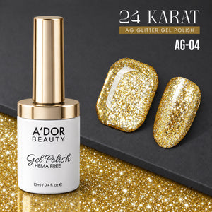 A'DOR 24 Karat Glitter Gel - Set 12 Colors - HEMA & TPO Free - 0.4 oz