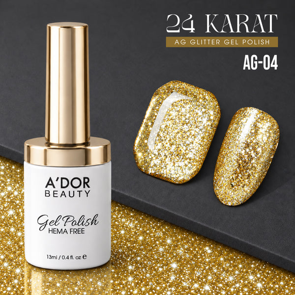A'DOR 24 Karat Glitter Gel - Set 12 Colors - HEMA & TPO Free - 0.4 oz