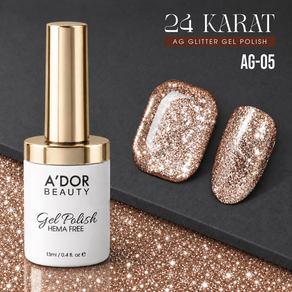 A'DOR 24 Karat Glitter Gel - Set 12 Colors - HEMA & TPO Free - 0.4 oz
