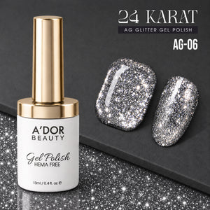 A'DOR 24 Karat Glitter Gel - Set 12 Colors - HEMA & TPO Free - 0.4 oz