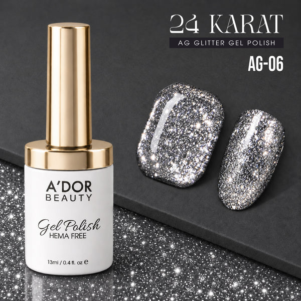 A'DOR 24 Karat Glitter Gel - Set 12 Colors - HEMA & TPO Free - 0.4 oz