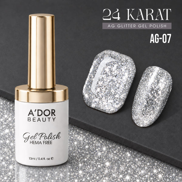 A'DOR 24 Karat Glitter Gel - Set 12 Colors - HEMA & TPO Free - 0.4 oz
