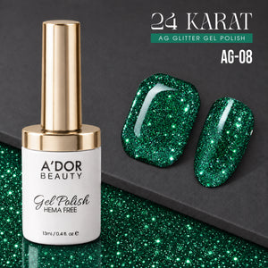 A'DOR 24 Karat Glitter Gel - Set 12 Colors - HEMA & TPO Free - 0.4 oz