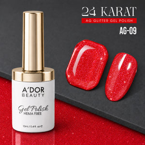 A'DOR 24 Karat Glitter Gel - Set 12 Colors - HEMA & TPO Free - 0.4 oz