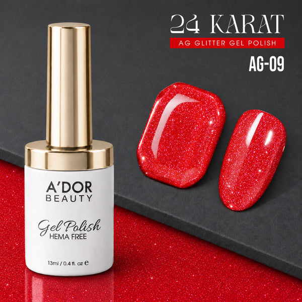 A'DOR 24 Karat Glitter Gel - Set 12 Colors - HEMA & TPO Free - 0.4 oz