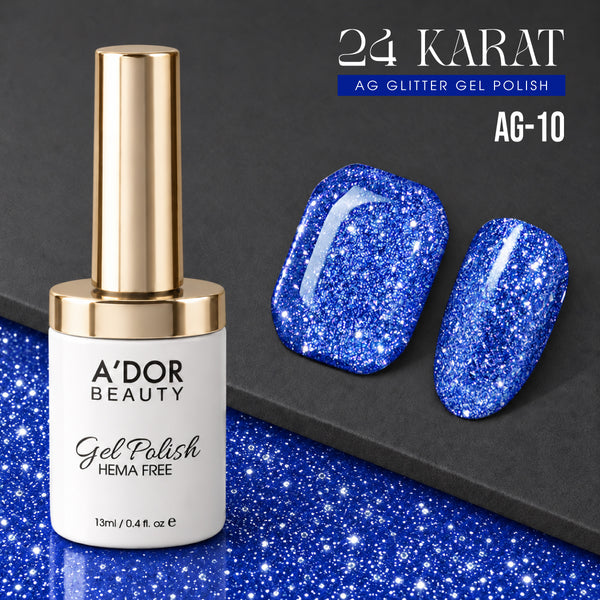 A'DOR 24 Karat Glitter Gel - Set 12 Colors - HEMA & TPO Free - 0.4 oz