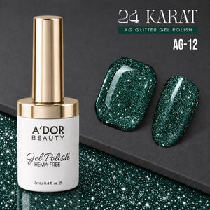 A'DOR 24 Karat Glitter Gel - Set 12 Colors - HEMA & TPO Free - 0.4 oz