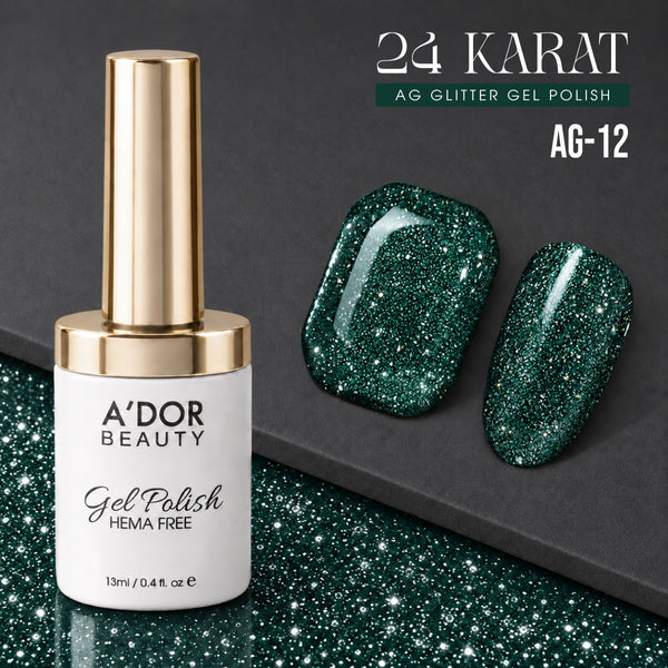 A'DOR 24 Karat Glitter Gel - Set 12 Colors - HEMA & TPO Free - 0.4 oz