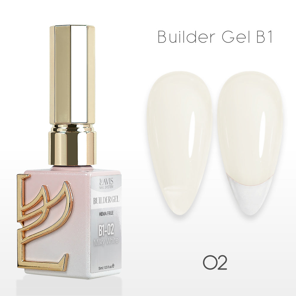 LAVIS Builder Gel In The Bottle - B1-02 Milky White - Gel Polish 0.5oz