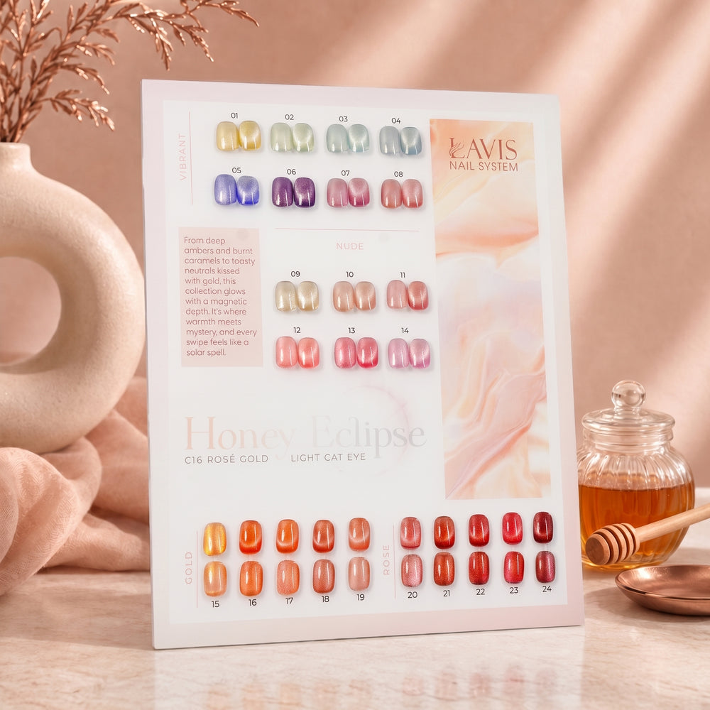 LAVIS Cat Eyes C16 - Set 24 Colors - Gel Polish 0.5 oz - Honey Eclipse Collection
