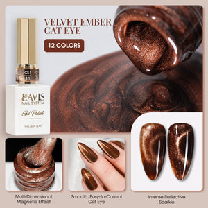 LAVIS Cat Eye 2 Sets 12 Colors Velvet Glow + Velvet Ember + FREE Magnet Stick + FREE A'DOR Foil Marble Ink Silver + FREE A'DOR Foil Marble Ink Gold + FREE Sample Color Chart